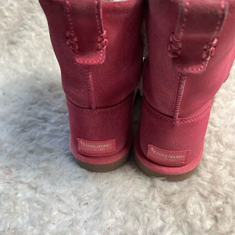 Kookaburra by UGG leather pink Girl winter boots beige fur lace up accent SZ3